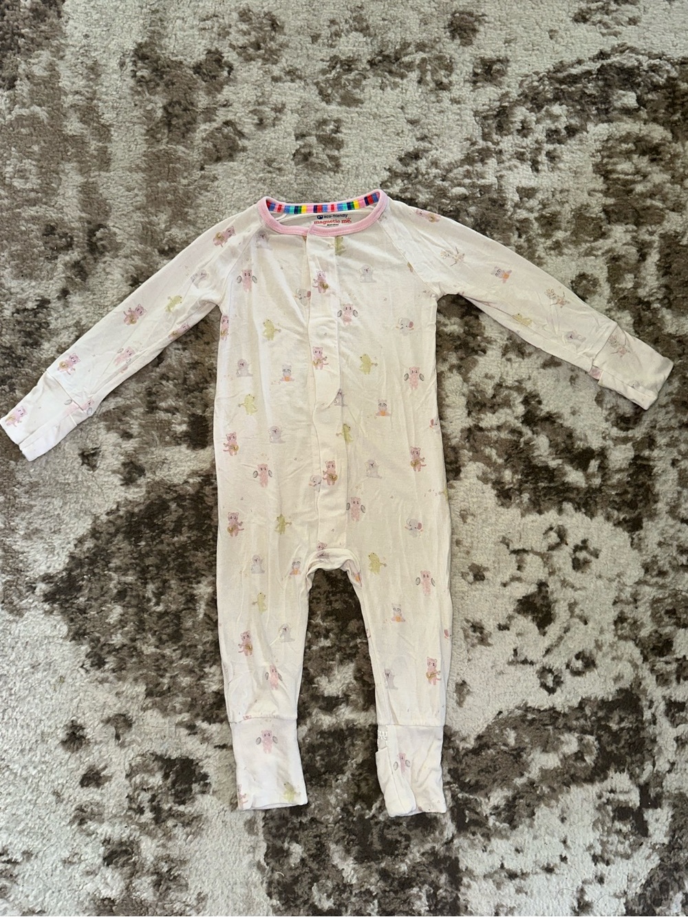 Magnetic Me Light Pink Animal Print Long-Sleeve Footed One-Piece